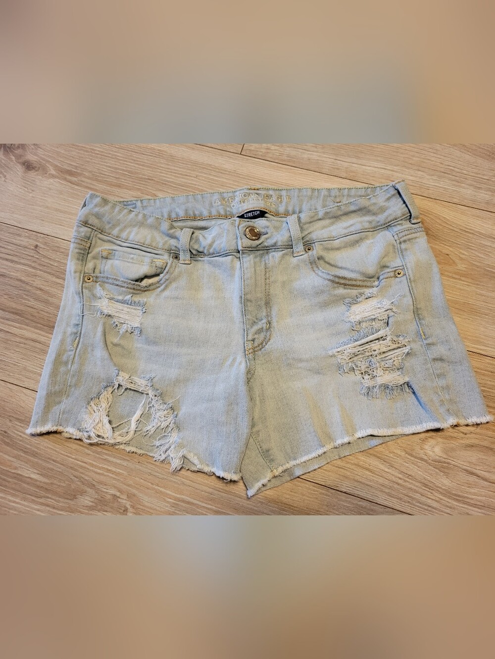 American Eagle Outfitters Light Wash Distressed Jean Midi Shorts